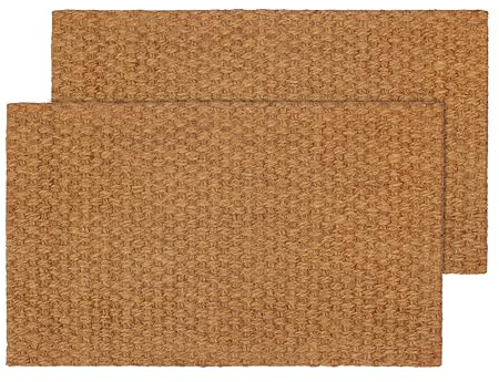 Croft&Cane Woven Coir Doormat – 2 Pack Basketweave Design Non Slip Heavy Duty Back Door Mat - Easy Clean Dirt Trapping Durable Indoor Outdoor Entryway Front Door Mat – 17 x 30 Inches - Natural