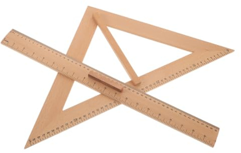 OUNONA 2 st. mätlinjal med dubbla skalor, 50 cm lång trälinjal med kant och L-formad vinkel, tjock snickarlinjal med handtag för skrädderi, skolmattematerial