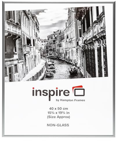 Hampton Frames | Poster Certificate Photo Frame | 40x50cm, Silver, Aluminium, Rectangular | Acrylic Front, Wall Hanging, Easy Access Spring Clips | Modern Display for Photos, Art