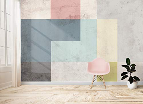 Carta da parati geometrica moderna, vari colori, pastello, grigio, design vintage, arredamento casa, camera da letto, salone, forme geometriche astratte (450 x 300 cm, Pastello)