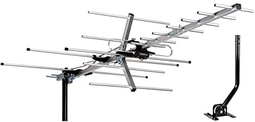 Five Star Yagi Antenne TV Satellite HD Intérieur/Extérieur - Portée Jusqu'à 200 km - Pour Grenier ou Toit - Numérique Longue Portée OTA 4K 1080p Avec Poteau de Montage