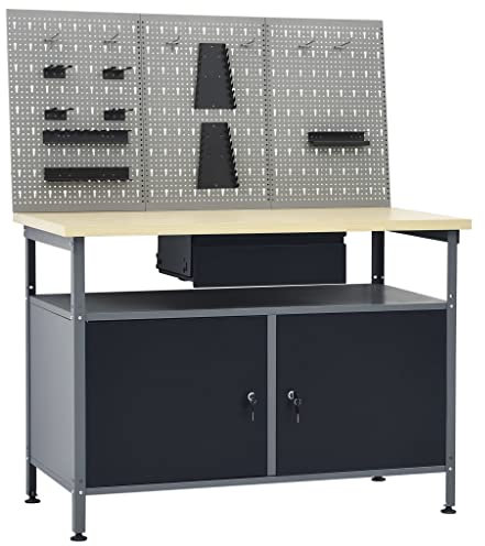 vidaXL Banco de Trabajo con Tres Paneles de Pared Superficie Grande Herramientas de Trabajo Mesa Estación Garaje Plataforma Estable