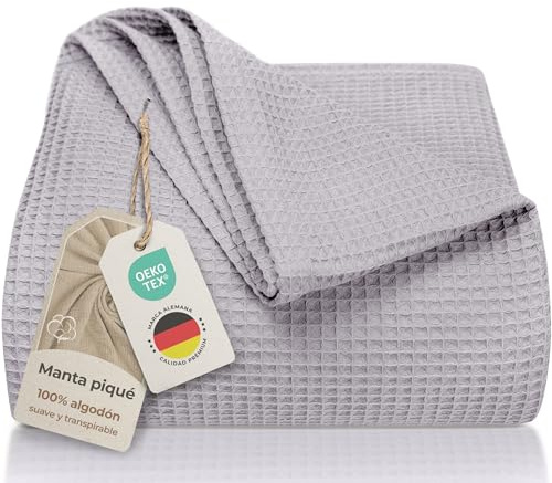 LAYNENBURG Copriletto 240 x 260 cm XXL - Waffle Pique 100% cotone - Coperta estiva leggera - Coperta di cotone come coperta da letto, coperta da divano, Coperta ariosa da divano (grigio)