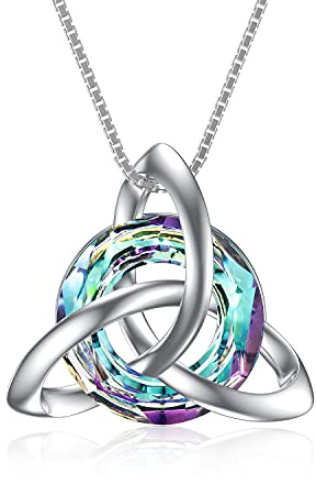 TOUPOP Collar de nudo celta de plata de ley 925 con colgante de nudo celta irlandés con círculo blanco, joyería de regalo para mujer, 19.6 mm * 21.7 mm (pendant) + 45.72 cm (chain), Chapado en oro