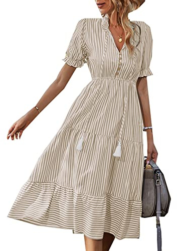 Vestido De Manga Corta De Moda para Mujer Vestido De Rayas De Verano Vestido De Temperamento