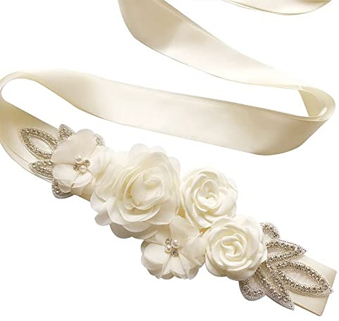 LUMoony Cinturón de 270 cm de largo, para mujer, con flores, para bodas, accesorios de fiesta, dama de honor, cinturón de pedrería