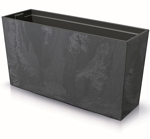 Blumenkasten mit Pflanzeinsatz Kunststoff 77x40 cm Anthrazit Beton Struktur große Größe mit 2 Stabilisatoren UV beständig Balkonkasten Innen/Außenbereiche