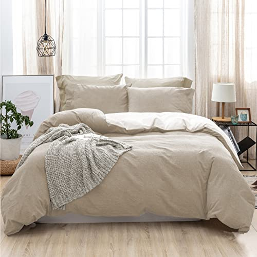 SOULFUL Bettwäsche 220x240 Baumwolle 3 Teilig, Bettwäsche-Sets Aprikose mit Reißverschluss, Ähnliche Textur wie Stone Washed Leinen, Enthält 1 Bettbezug 220x240 und 2 Kissenbezug 80x80