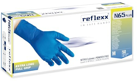 Reflexx N65 Plus blå nitrilhandskar Full Grip - Extra lång 29 cm (M)