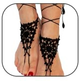 Quizzhe 2PCS Beach Crochet Barefoot Sandals Black Anklet Layered Lace Ring Foot Chain Bridal Wedding Anklet Foot Yoga Dance Trendy Accessories for Women (Black)