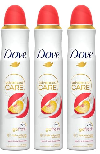 Dove Advanced Care Antiperspirant Go Fresh 72 Hours Sweat and Odour Protection with Long Lasting Fragrance of Peach & White Blossom Deodorant for Women, 200ml Pack of 3