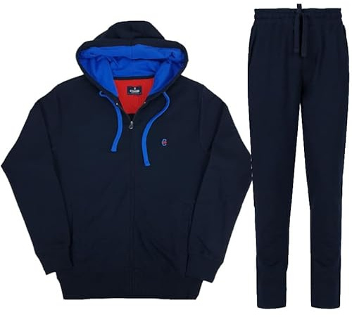 Coveri Tuta Uomo Completa da ginnastica Cotone Garzato con cappuccio zip M L XL XXL 3XL (IT, Testo, 3XL, Regular, Regular, Blu)