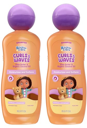 Ricitos de Oro Curls & Waves Shampoo: Defines & Highlights Natural Curls, Moisturizes & Smoothes, Frizz Control, Deep Cleanses Scalp, Baby Shampoo, Ideal for Kids & Toddlers, 16.9 oz, 2-Pack