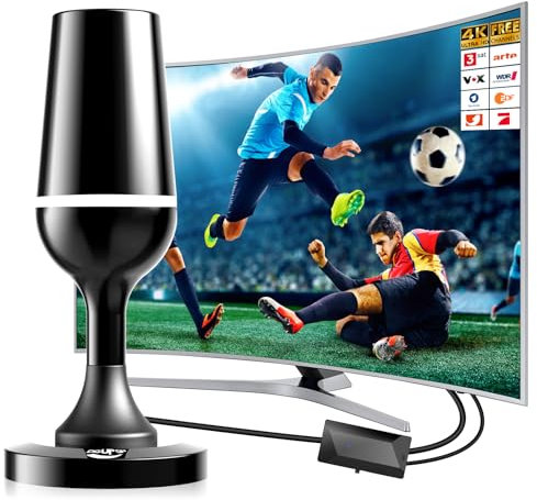 DVBT2 Antenne, zimmerantenne DVB-T & DVB-T2 Antennen mit Verstärker, Großer Reichweite und 360° Empfang, Zimmerantenne für Fernseher mit Starkem Magnetfuß, Geeignet für 4K 1080p & Alle TV-Geräte