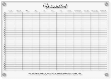 Personalisierter Acrylglas Wandkalender - Familien Jahresplaner abwischbar DIN A3, A2 oder A1 XXL wählbar inkl. Montagematerial und Edelstahl Abstandhalter, langlebig, klarer UV-Druck