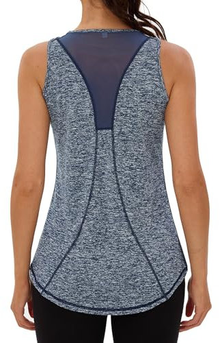 Wayleb Sporttop Damen Yoga Tanktop Mesh Rücken Ärmelloses Sport Oberteil Laufen Fitness Funktions Gym Activewear-Tanktops, Navy blau L