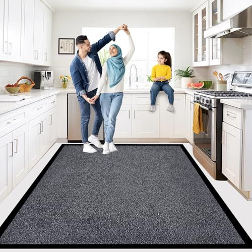 B&B Plain Twist Rubber Area Rug Outdoor and Indoor Use - Heavy Duty Waterproof PVC Non Slip Backing Dirt Trapper Kitchen Carpet Floor Rug for Laundry Area (120x150cm, Grey)