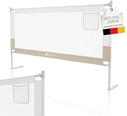 Juskys Barrière de Lit Bébé Jaron 180 cm, réglable en Hauteur, Pliable, Portable & combinable, Hauteur du Matelas 5-25 cm, idéal pour Les Voyages, Protection antichute pour Enfant, Beige