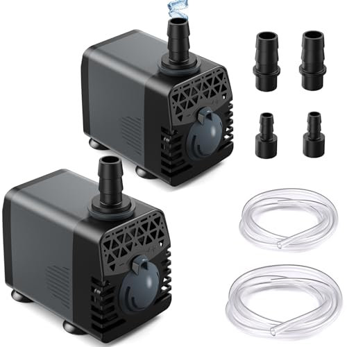 Mini Pompa 10W 600L/H Con Portata D'acqua Regolabile Pompa Per Acquario, Pompa Ultra Silenziosa, Con Cavo Da 1,8 M E 2 Ugelli,Pompe Per Acquari,Stagni,Fontane,Statue, Sistemi Idroponici (2 Pack)