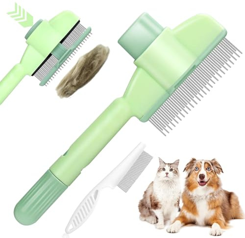 Pettine per pulci autopulente per animali domestici, pettine per pulci per gatti, spazzola autopulente per la cura dei capelli lunghi e corti, pettine per capelli di gatto con pulsante di sblocco