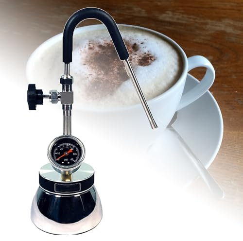 Máquina espumadora de vapor, espumador de leche de acero inoxidable con boquilla y medidor de presión de aire, adecuada para calefacción de llama abierta y cocina de inducción