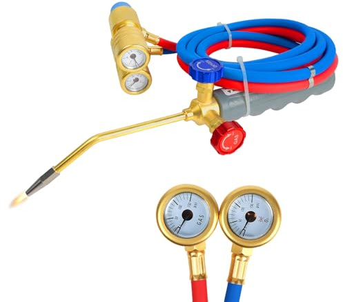 Kodilin Brazing Torch for MAPP Gas & Propane, Brass & Stainless Steel Welding Torch with Dual Pressure Meters, Propane Cutting Torch for Soldering, Jewelry, HVAC, Glass Blowing