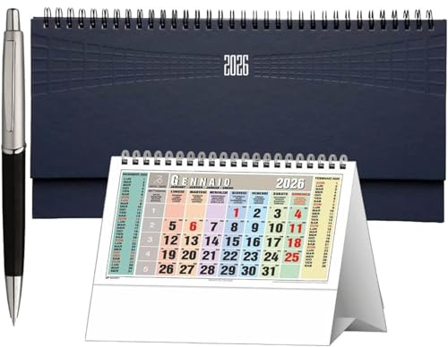Planning hebdomadaire de table 2026 ; Agenda 2026 hebdomadaire ; Semainier, Calendrier Bureau ; petit planificateur de bureau 13 x 30 cm spiralé cadeau stylo tactile