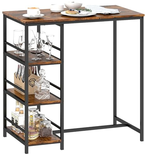 HOMCOM Table de Bar Mange-Debout Table Haute de Cuisine avec 3 étagères de Rangement et Cadre en Acier, pour Salle à Manger et Cuisine, 90 x 50 x 90,5 cm, Brun Rustique, Noir