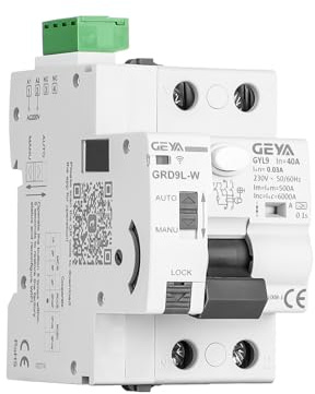 GEYA Interruptor automático WiFi con reconexión automática, control remoto,disyuntor 6KA ELCB RCCB RCD, dispositivo de autorrestablecimiento,Vida Inteligente(GRD9L-W+Type A GYL9-2P-40A-0.03A)