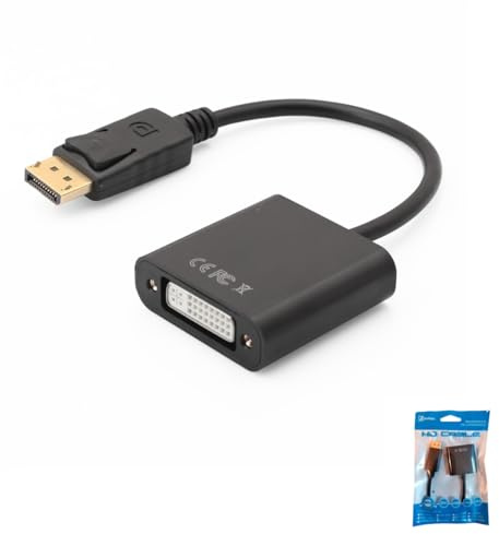 AISHTEC 1 Unidad Cable Adaptador DisplayPort (DP) Macho a DVI-I (24+5) Hembra, Compatible con PC Portátil Monitor Proyector Tarjeta Gráfica– 20 cm, Negro - Unidireccional