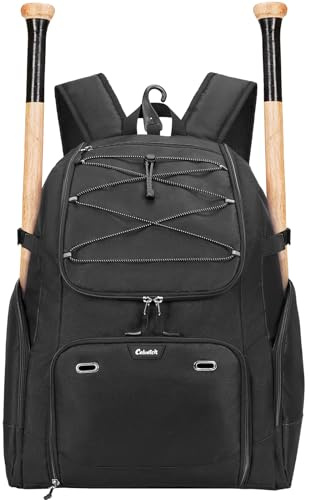 Celvetch Baseball Backpack for Adult Large Capacity Softball Bat Bag with Shoe Compartment & Wet Pocket Baseball Bag with Fence Hook for 4 Bats & Equipment Sports Gym Backpack - Black
