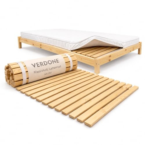 Verdone Rollrost Premium Lattenrost 90x200 cm aus Massivholz – mit 23 extra stabilen Latten, vormontiert, rollbar & stapelbar, Bettrost als Matratzenunterlage, 34 mm Leistenabstand