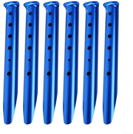 Estacas fuertes y fiables en forma de U, 6 pinzas de aluminio para arena y nieve, esenciales para viajes de camping y senderismo (azul)