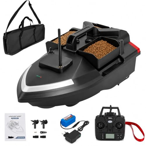 SanBouSi Barco de alimentación GPS con alcance de 500 m, batería de 12000 mAh con mando a distancia, 3 cámaras de alimentación, capacidad de cebo de 2 kg, retorno automático, luz nocturna LED, motor