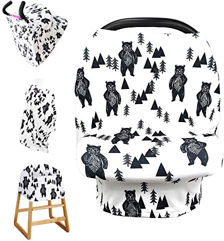 Stretchy Baby Car Seat Cover for Baby Boys and Girls,Multiuse - Nursing Breastfeeding Covers,Shopping Cart/High Chair/Stroller Covers,Infinity Scarf,Car Seat Canopies(Ink Bear)