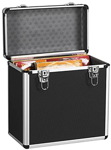 Yaheetech Vinyl LP Storage Box Case, Aluminum 12'' Record Storage Case 50 LPs DJ Flight Storage Box Holds 50pcs Albums, Black
