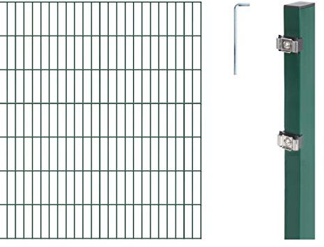 Alberts 653453 Doppelstabmattenzaun als 32 tlg. Zaun-Komplettset | verschiedene Längen und Höhen | grün | Höhe 140 cm | Länge 30 m
