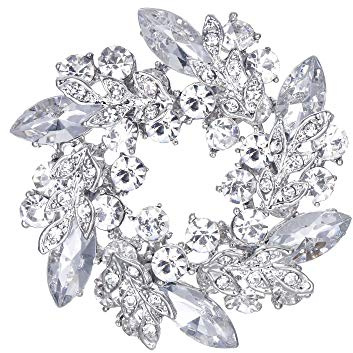 EVER FAITH Austrian Crystal Wedding Bridal Leaf Flower Wreath Brooch Pin Clear Silver-Tone