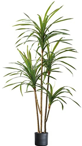 QHLOM Fake Plant Tall Fake Plants 65in with Black Plastic Basin, Faux Dracaena Plants Ground Decoration for Indoor and Outdoor Decor Visual Focus