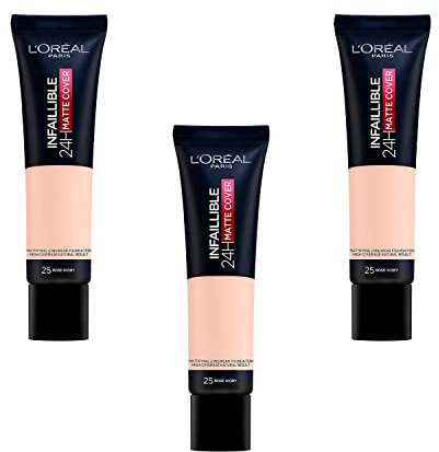 L'Oréal Paris Infallible 24h Matte Cover Foundation - 25 Rose Ivory, Pack of 3 (3 x 30ml)