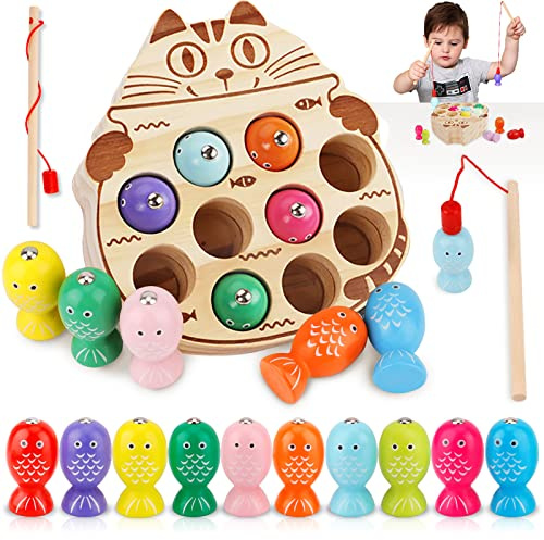 NCKIHRKK Juguetes Montessori 2 Años, Juguetes Niños 2 años de Pescar Madera para Niños, Juegos Educativos Niños 2 Años, Juguetes Madera Bebe, Regalo Niño 2 3 4 5 Años