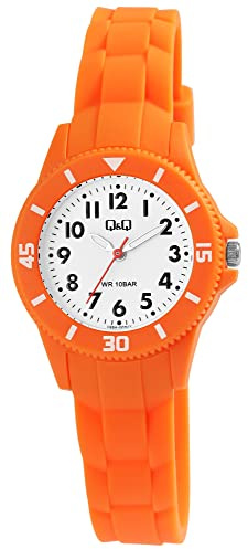 Q&Q Kinder-Uhr Lernuhr Silikon Dornschließe 10 Bar Analog Quarz V26A-00XVY (orange)