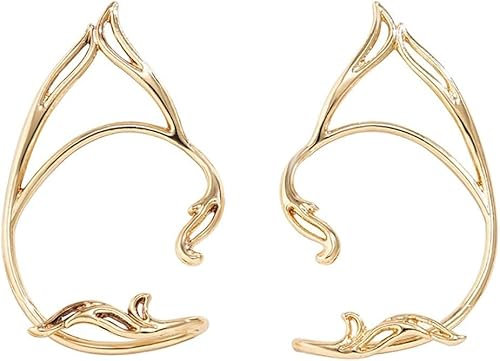 Cubahoop 1-Paar Einfache Ohrmanschette Elf Haken Über Ohr Ohrringe Nicht Pierced Hohle Katze Ohr Schleife für Frauen und Mädchen (Gold)