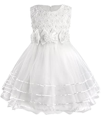 Discoball - Vestito da Bambina, in Tulle, con Fiocchi in Vita, per Matrimoni, Damigelle d'Onore, Battesimi, Perfetto Come Regalo di Compleanno per Bambine, Colore: Rosa