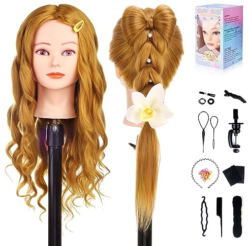 TopDirect 66cm/26 Maquillage Tête à coiffer 70% Cheveux Naturel Vrai Cheveux Humains Make-up Mannequin Tête Formation Coiffure avec Support + Ensemble de Tresse