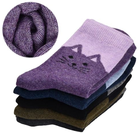 Jinlaili Chaussette Hiver, 35-38 Chaude Thermiques , lot de 5 Chaussette Chat, Doux Chaussettes en Laine pour Femmes et les Filles