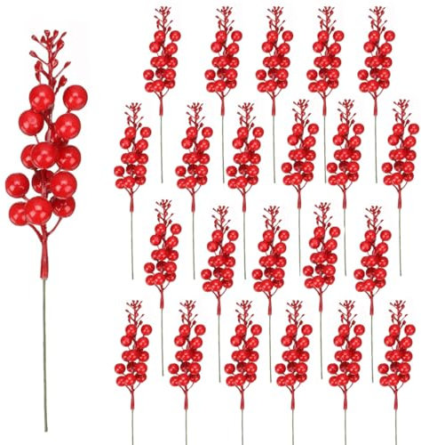 Atoke 24 Pack Christmas Red Berries Stems,15 Head Artificial Berry Picks Holly Berries Burgundy Branches for Crafts,Winter Holiday Wedding,Holiday Home Decor