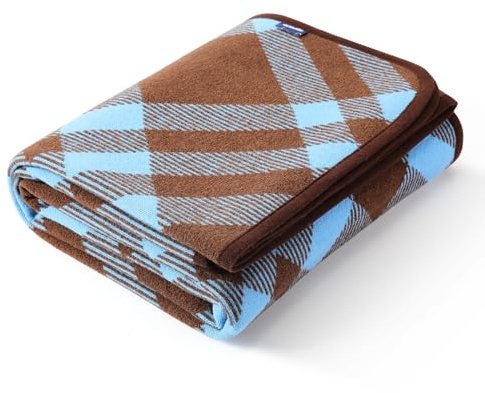 ACUSHLA Coperta morbida in 58% lana merino, grande e morbidissima, ideale per divani, letti, copriletto, inverno all'uncinetto (160 x 200 cm, motivo scozzese a quadri, blu)