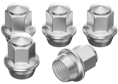 Homvvi Juego de 5 tuercas de rueda M12 x 1.5, tuercas de llanta cromadas de diseño sólido de una sola pieza para llantas de aleación Ford Focus Fiesta, tuercas hexagonales de 19 mm antioxidantes