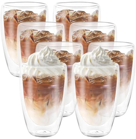 MUXHEL 8er-Set Latte Macchiato Gläser, 450ml / 15.8oz Doppelwandige Gläser, thermogläser doppelwandig, doppelwandige Kaffeegläser, kaffeegläser